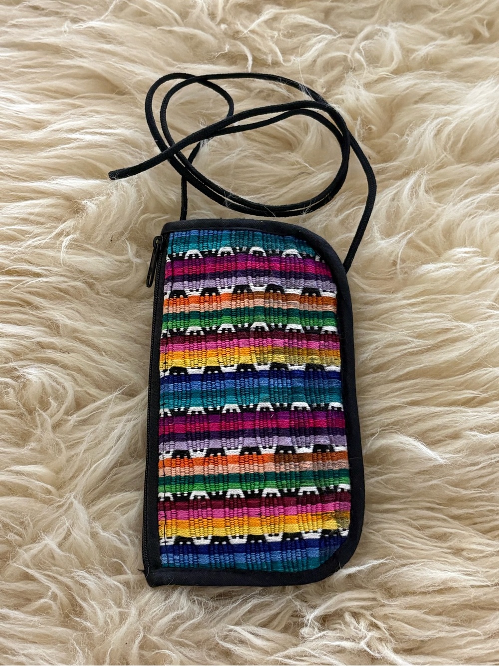 Hand Crafted Multicolor Woven Glasses Case with Black Crossbody Cord